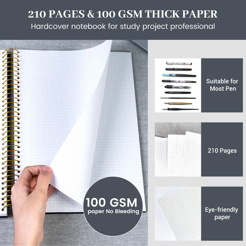 FLYING EAGLE 8.5 x 11 Large Graph Notebook Journal Spiral Graph Grid Notebook 210 Pages Hardcover Graph Notebook Engineering Paper Notebook Graphing Notebook for Men Women, Black - Image 4